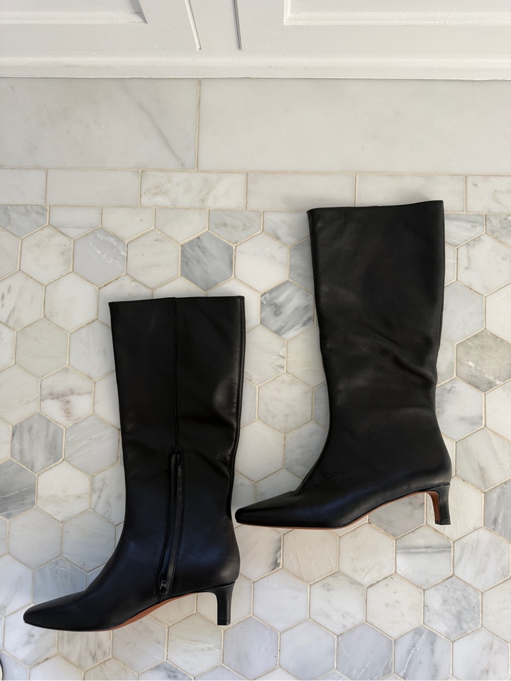 Madewell Black Leather Mid-Kit Heel Knee Boots